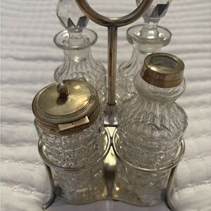 Antique Cut Crystal Condiment Set